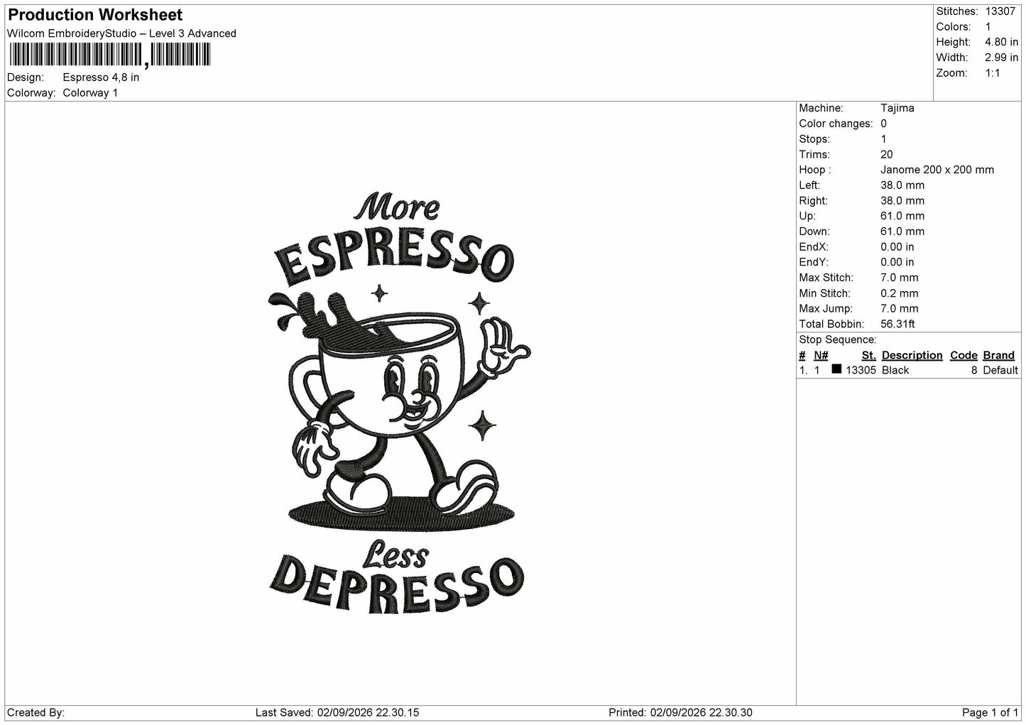 Espresso Text 0209 Embroidery Machine Design File 6 sizes