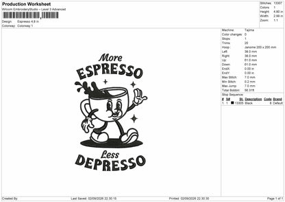 Espresso Text 0209 Embroidery Machine Design File 6 sizes