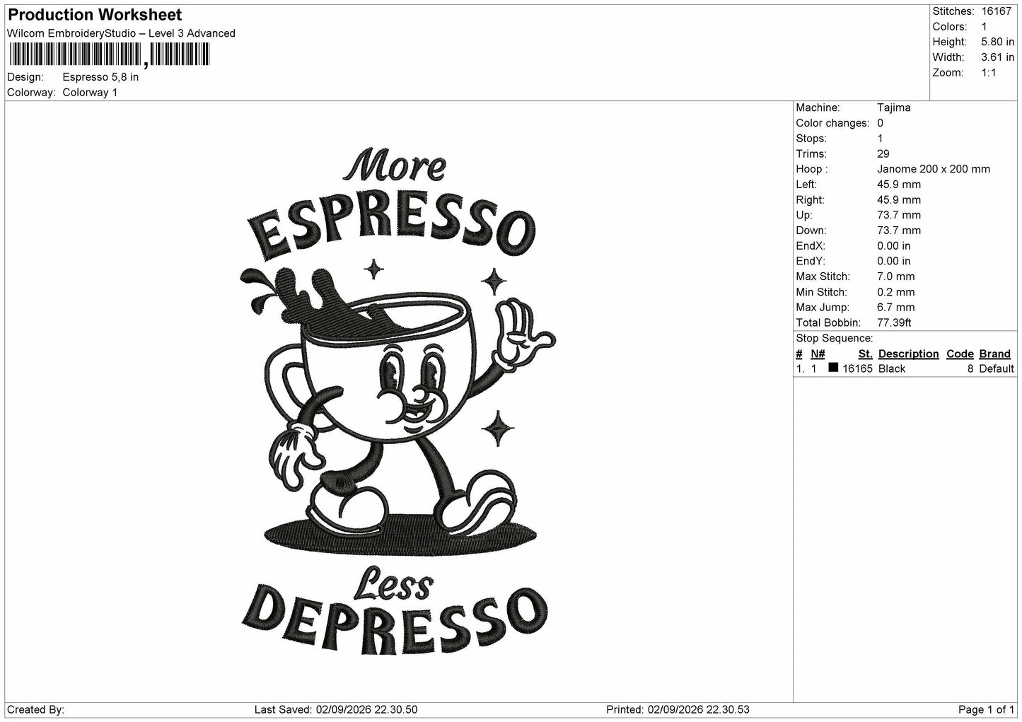 Espresso Text 0209 Embroidery Machine Design File 6 sizes