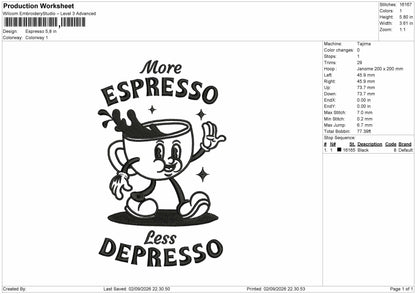 Espresso Text 0209 Embroidery Machine Design File 6 sizes