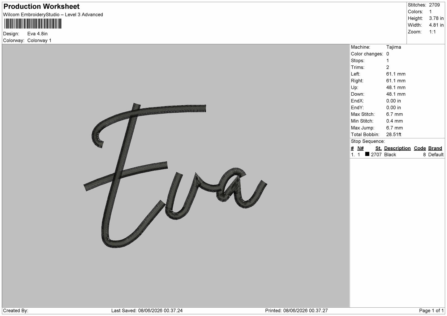 Evatext Embroidery Machine Design File 6 sizes