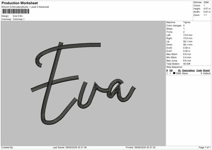 Evatext Embroidery Machine Design File 6 sizes