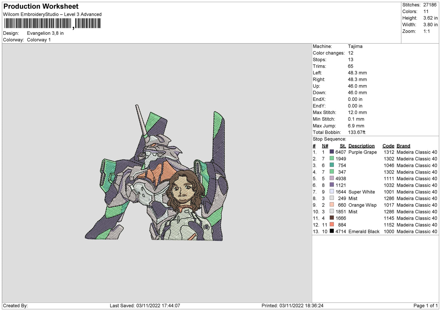 Evangelion Embroidery File 6 sizes