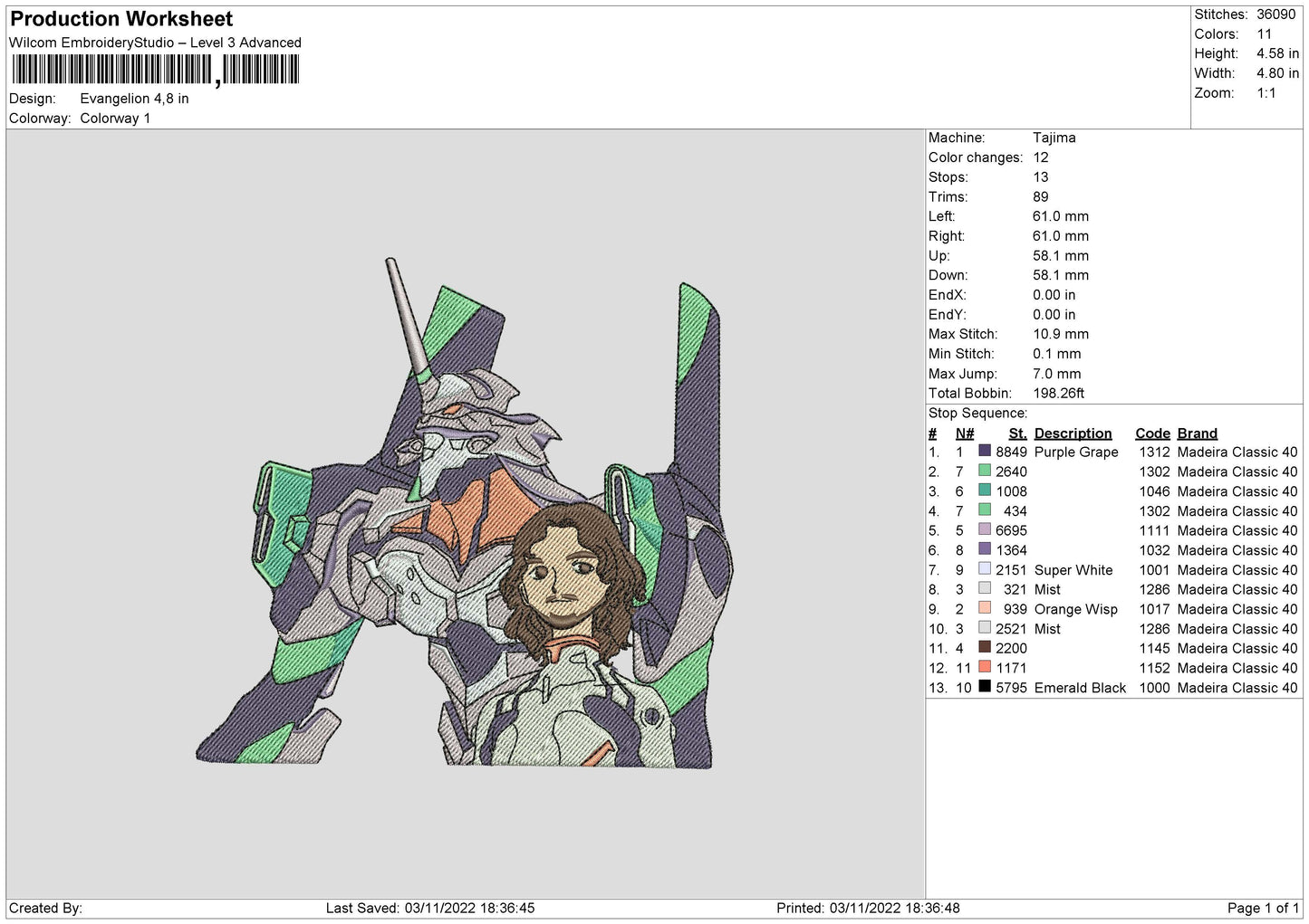 Evangelion Embroidery File 6 sizes