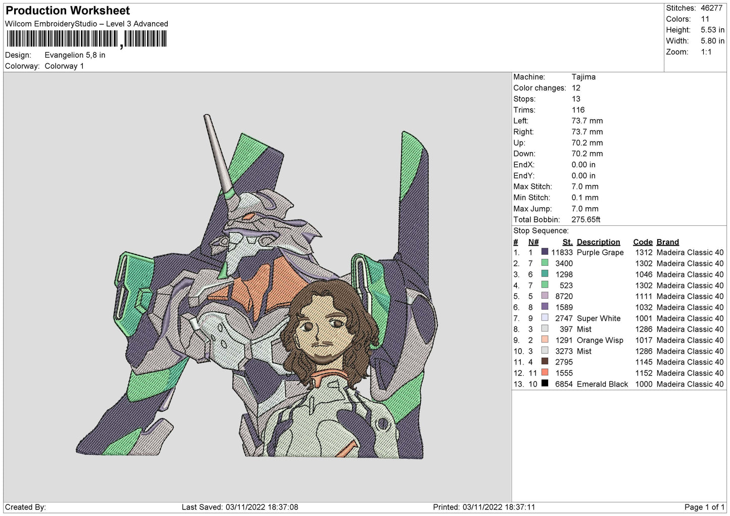 Evangelion Embroidery File 6 sizes