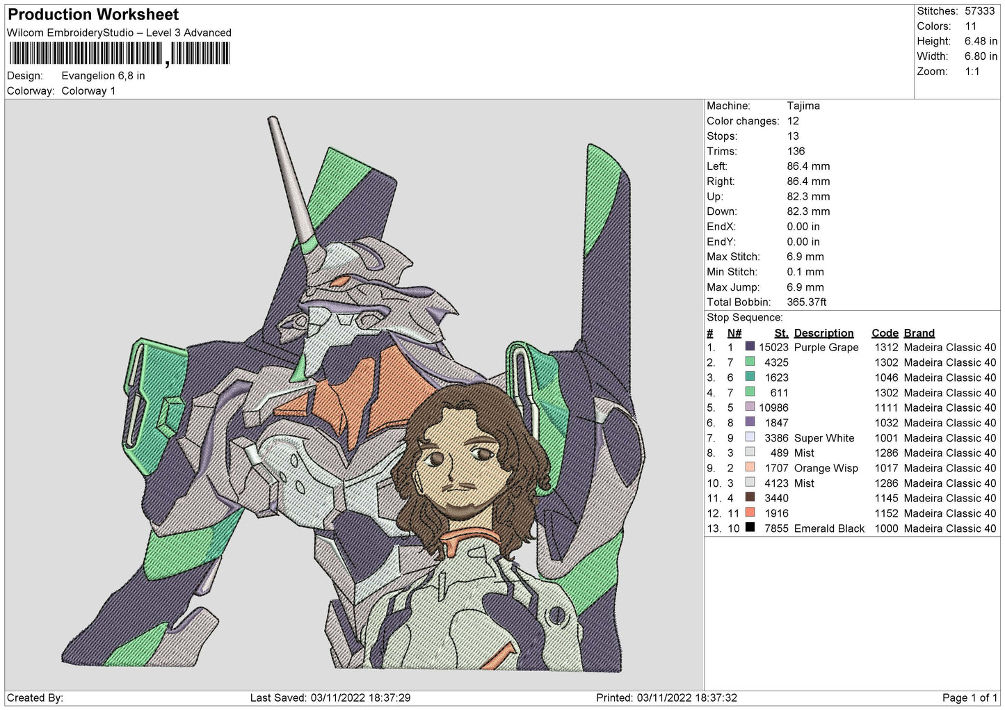 Evangelion Embroidery File 6 sizes