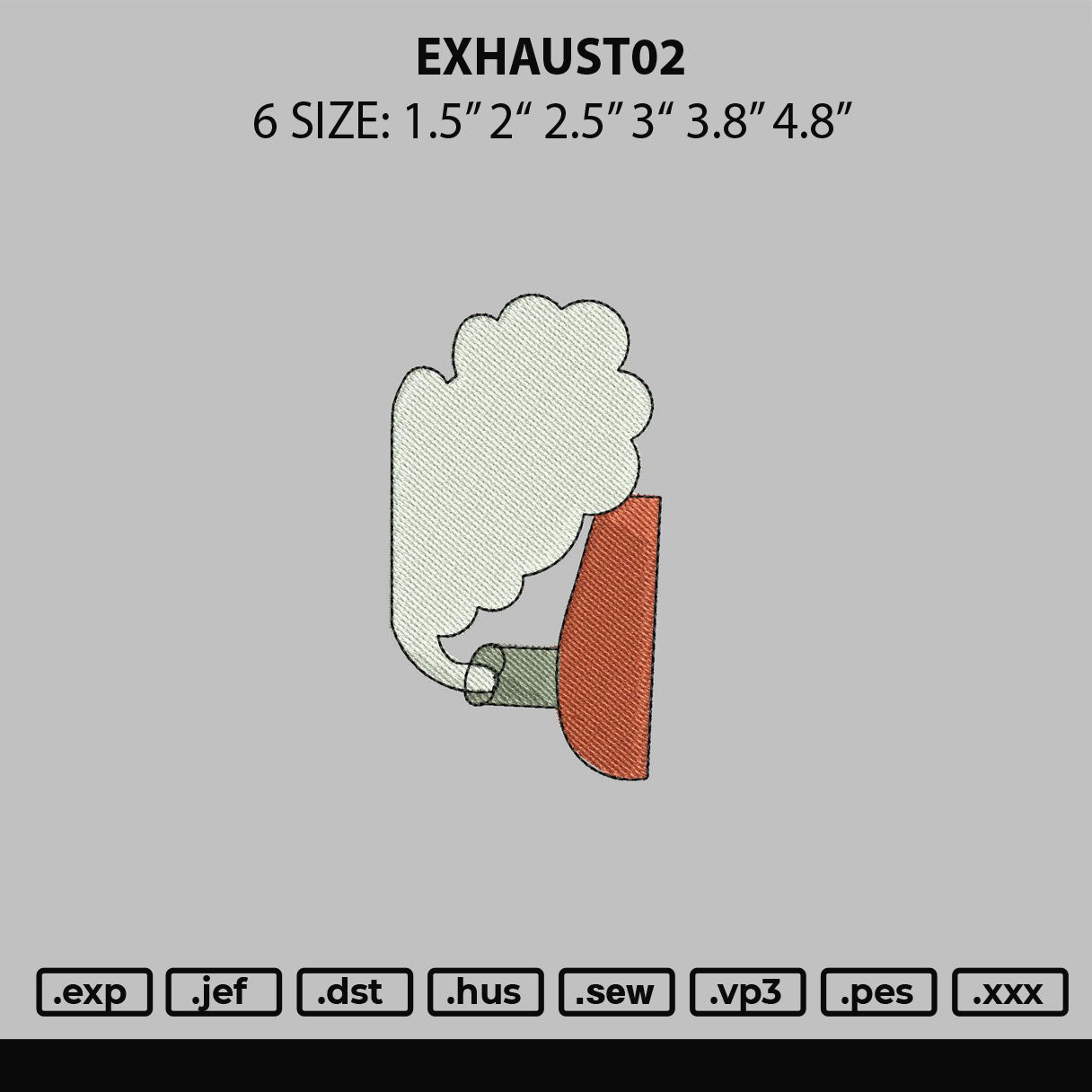 Exhaust02 Embroidery File 6 sizes