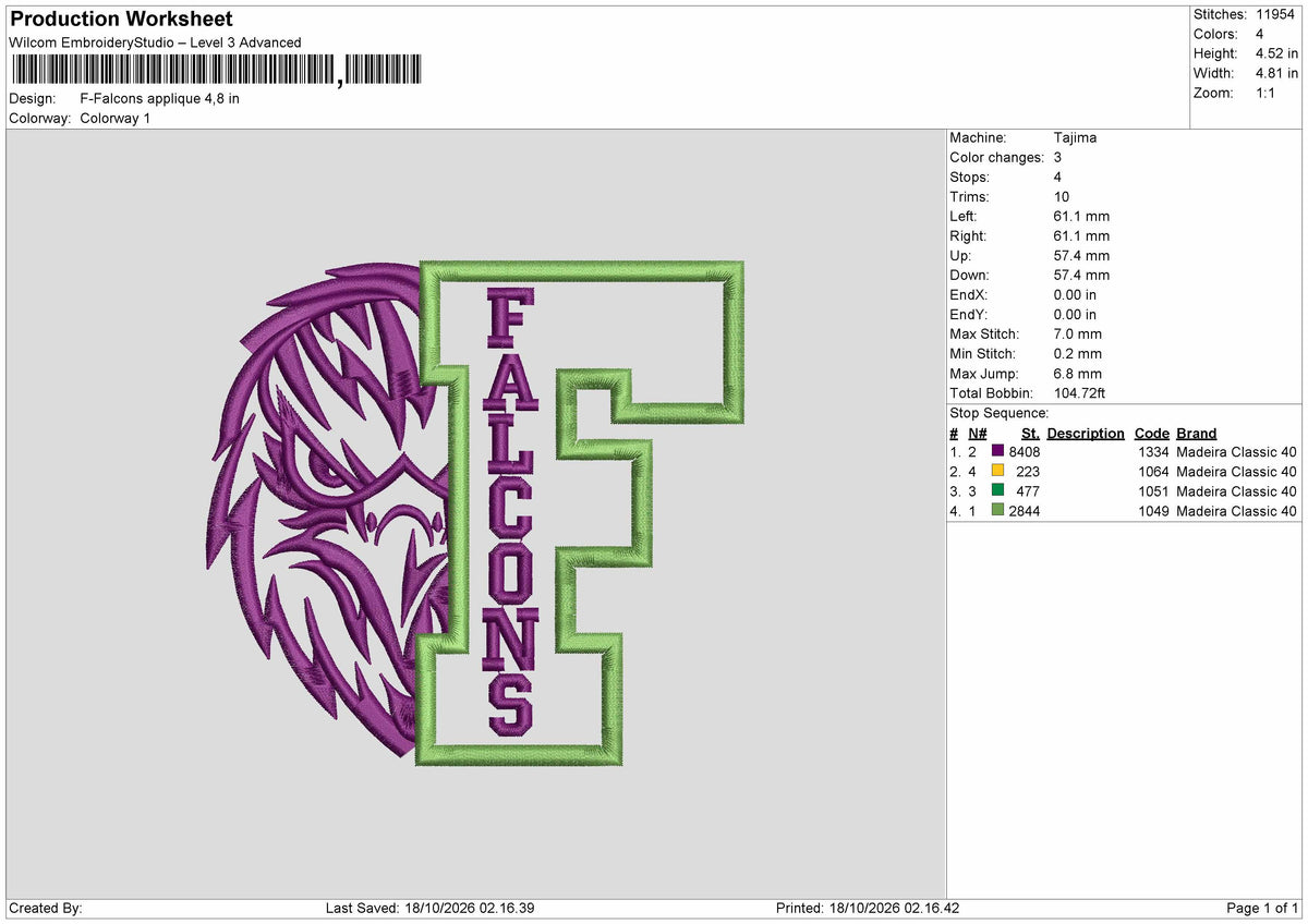 Falconstext App Embroidery Machine Design File 6 sizes
