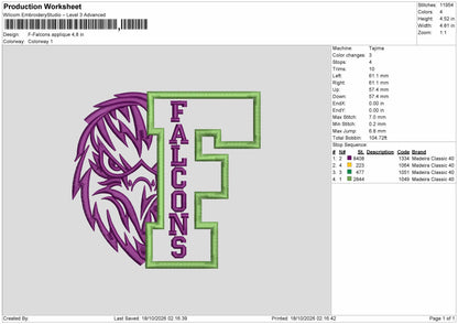 Falconstext App Embroidery Machine Design File 6 sizes