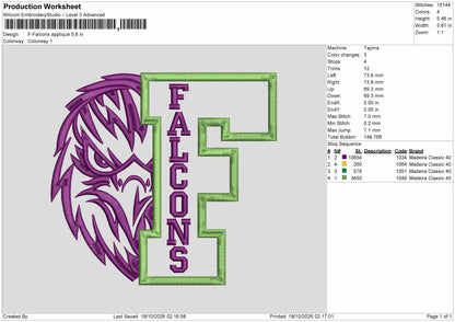 Falconstext App Embroidery Machine Design File 6 sizes