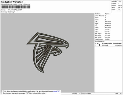 Falcon Embroidery File 4 size