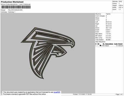 Falcon Embroidery File 4 size