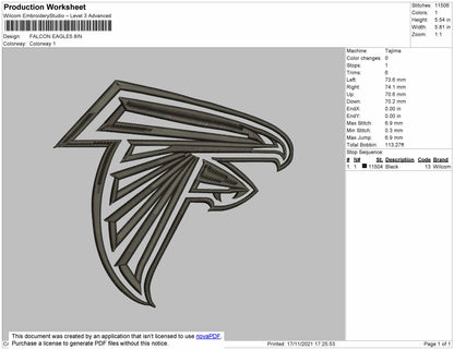 Falcon Embroidery File 4 size