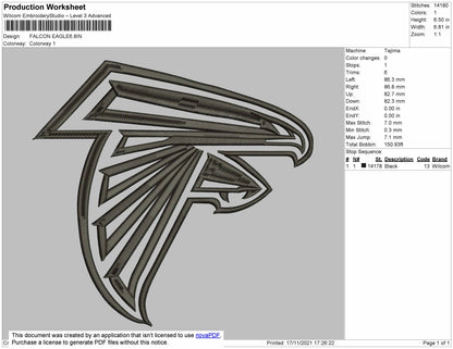 Falcon Embroidery File 4 size