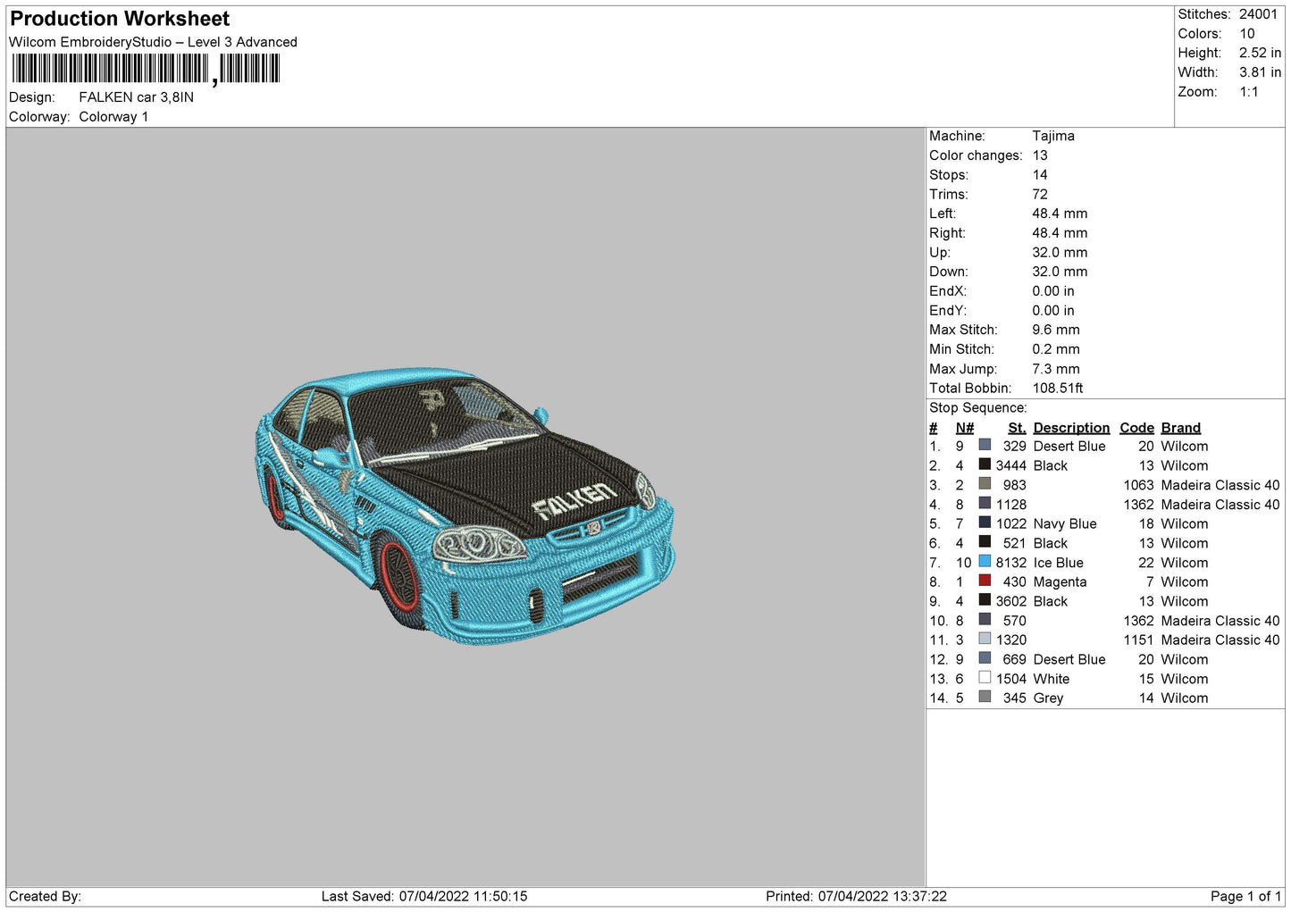 Falken Car Embroidery File 4 size