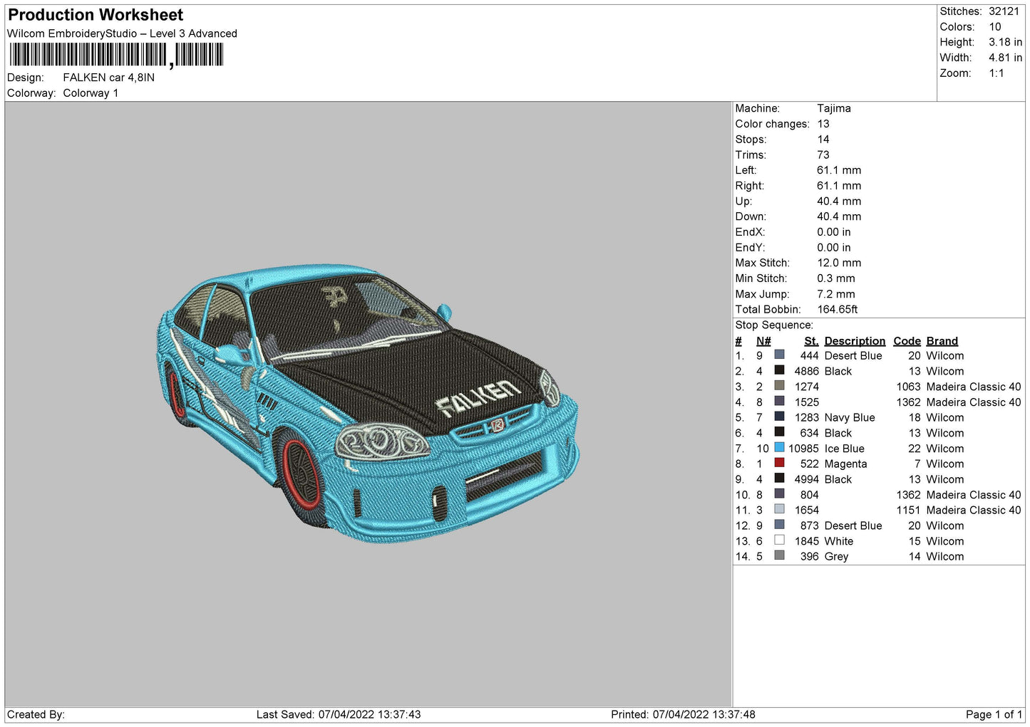 Falken Car Embroidery File 4 size