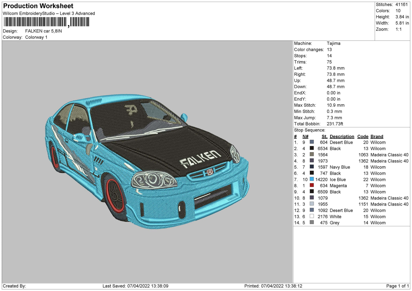 Falken Car Embroidery File 4 size