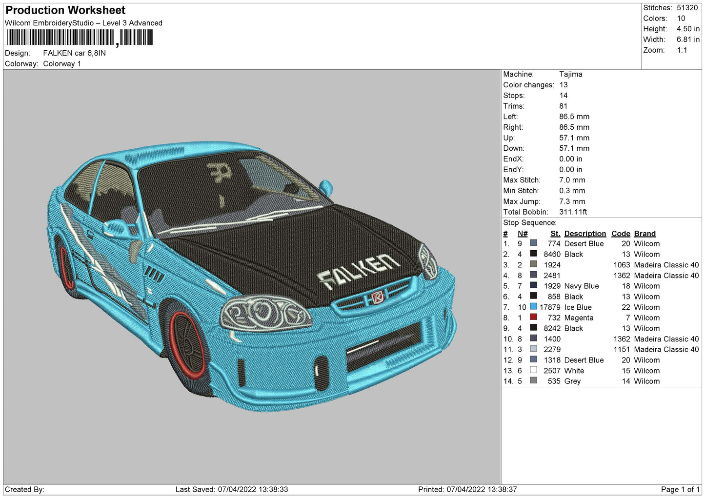 Falken Car Embroidery File 4 size