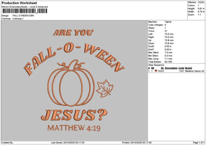 Falltext Pumpkin Embroidery File 6 sizes