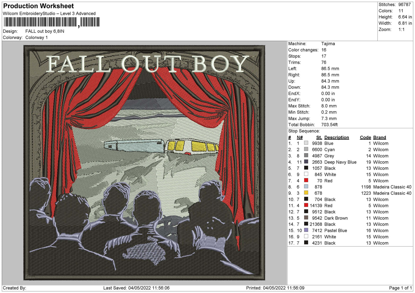 Fall Out Boy Embroidery File 4 size