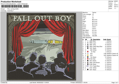 Fall Out Boy Embroidery File 4 size