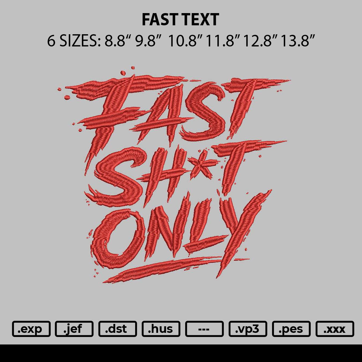Fast Text Embroidery File 6 sizes