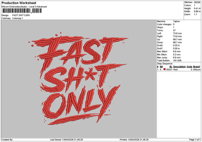 Fast Text Embroidery File 6 sizes