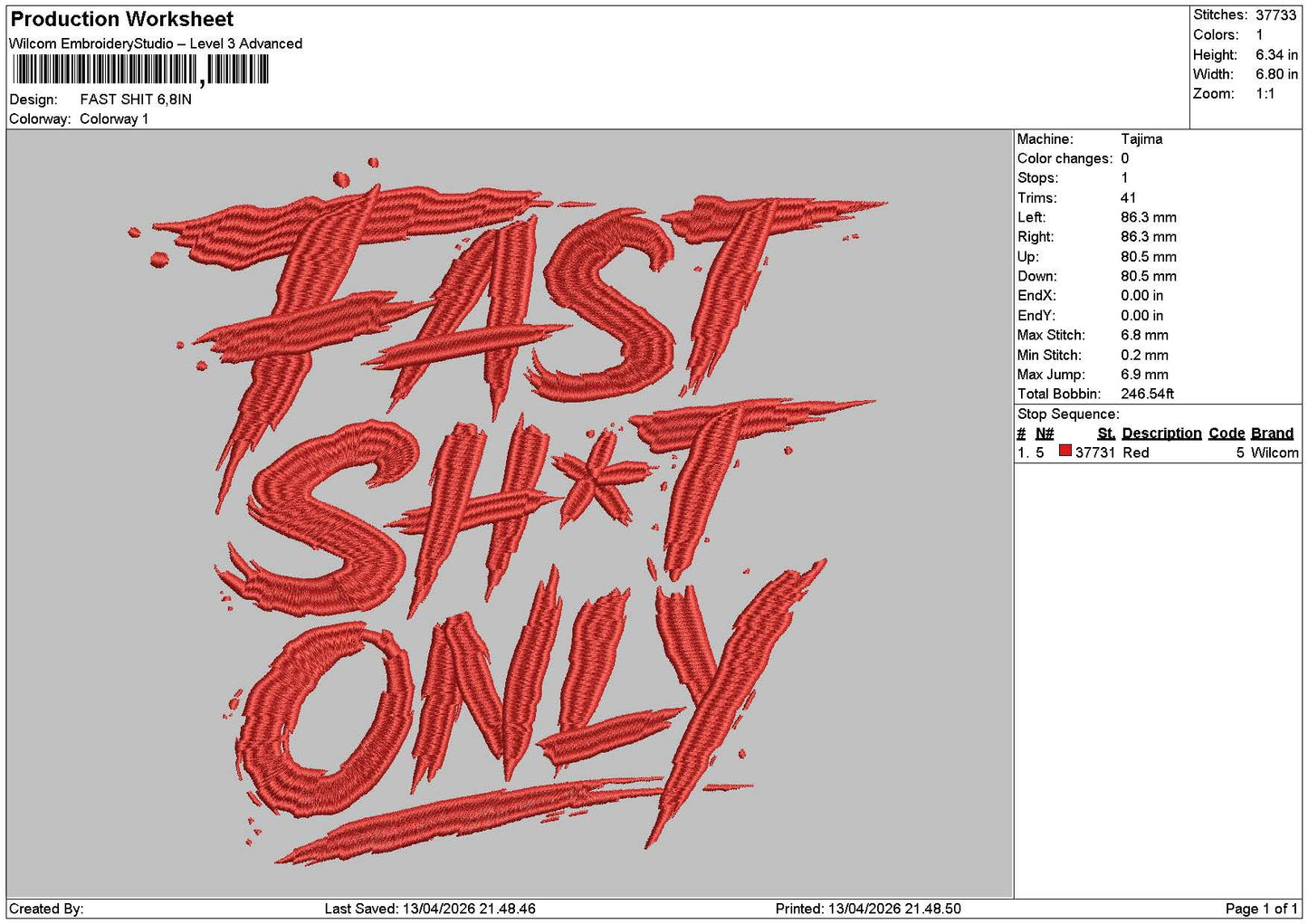 Fast Text Embroidery File 6 sizes