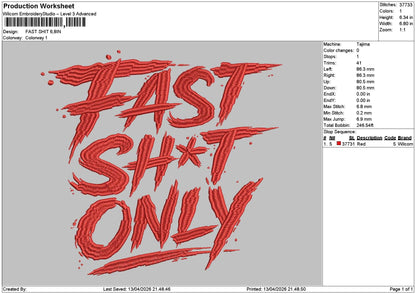 Fast Text Embroidery File 6 sizes
