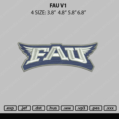 Fau V1 Embroidery File 4 Sizes