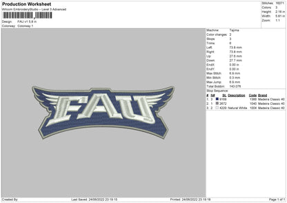 Fau V1 Embroidery File 4 Sizes