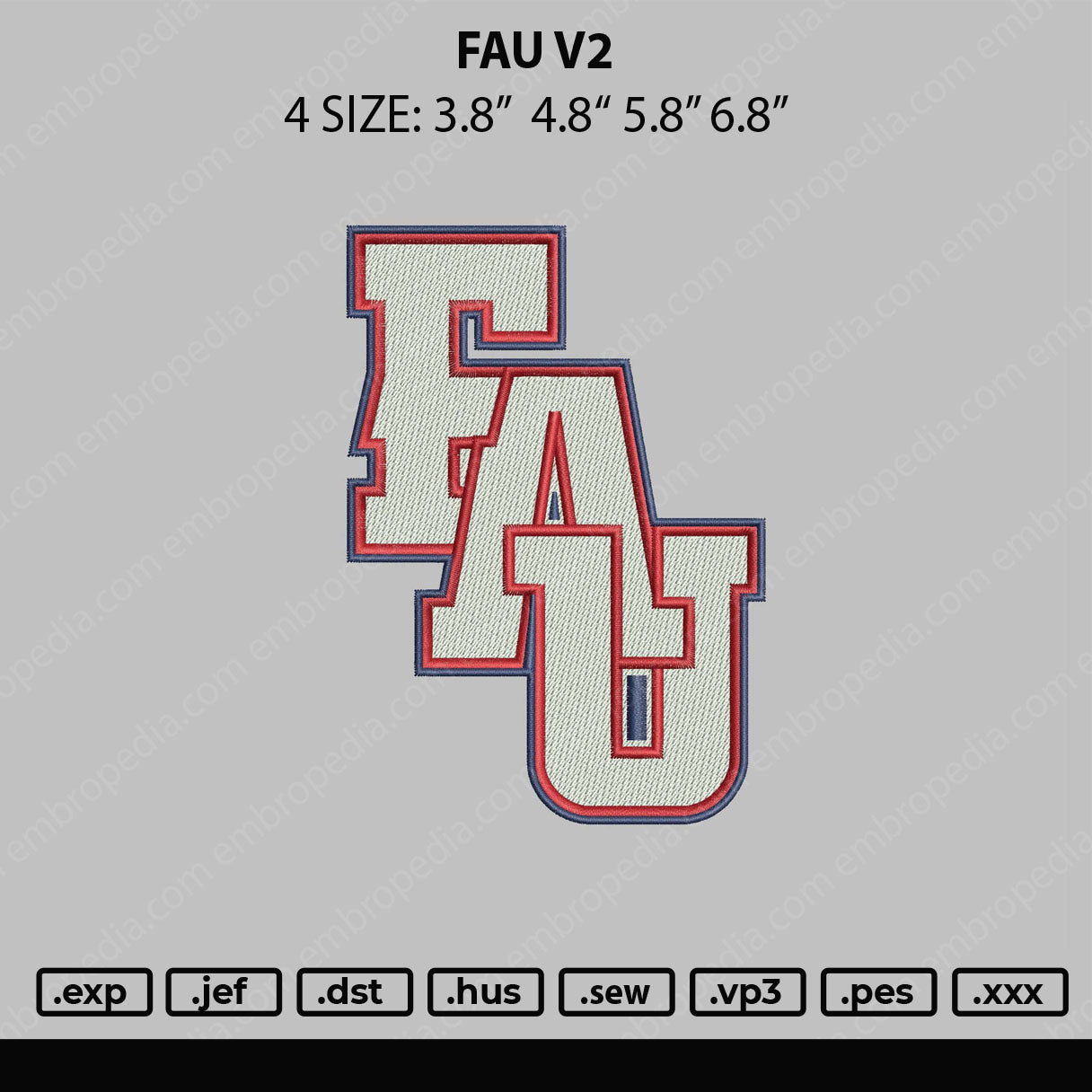 Fau V2 Embroidery File 4 sizes