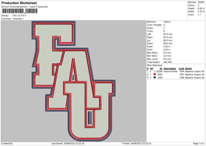 Fau V2 Embroidery File 4 sizes