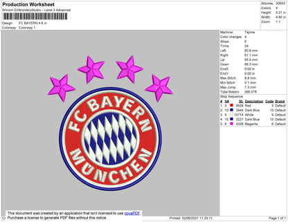 FC Bayern Embroidery File 4 size