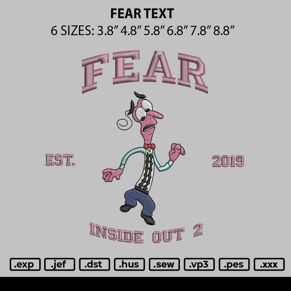 Fear Text Embroidery File 6 sizes