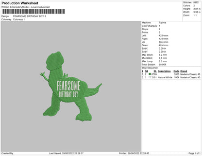 Fearsome Birthday Boy Embroidery File 4 sizes