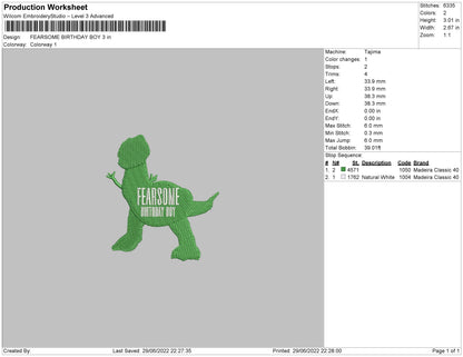 Fearsome Birthday Boy Embroidery File 4 sizes