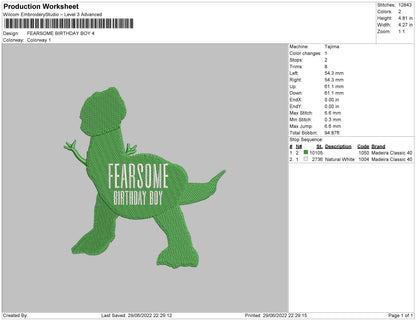 Fearsome Birthday Boy Embroidery File 4 sizes