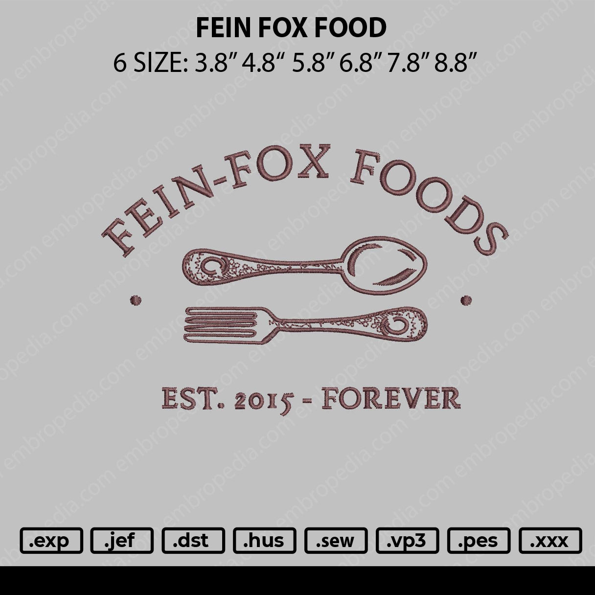 Fein Fox Food Embroidery File 6 sizes