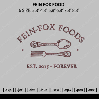 Fein Fox Food Embroidery File 6 sizes