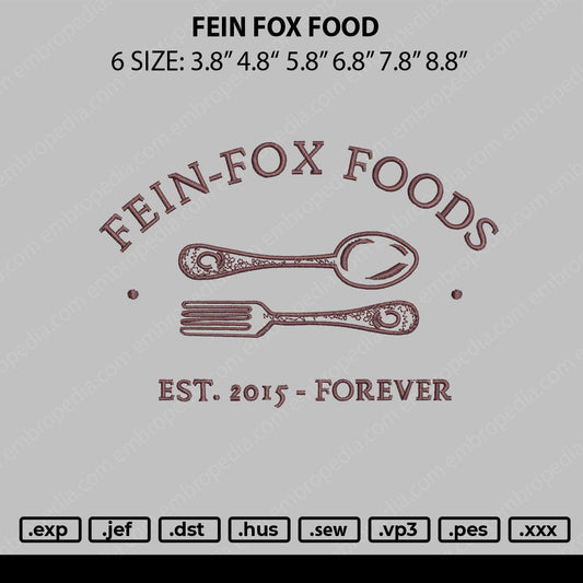 Fein Fox Food Embroidery File 6 sizes