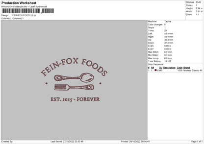 Fein Fox Food Embroidery File 6 sizes