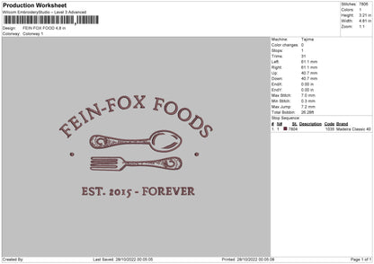 Fein Fox Food Embroidery File 6 sizes