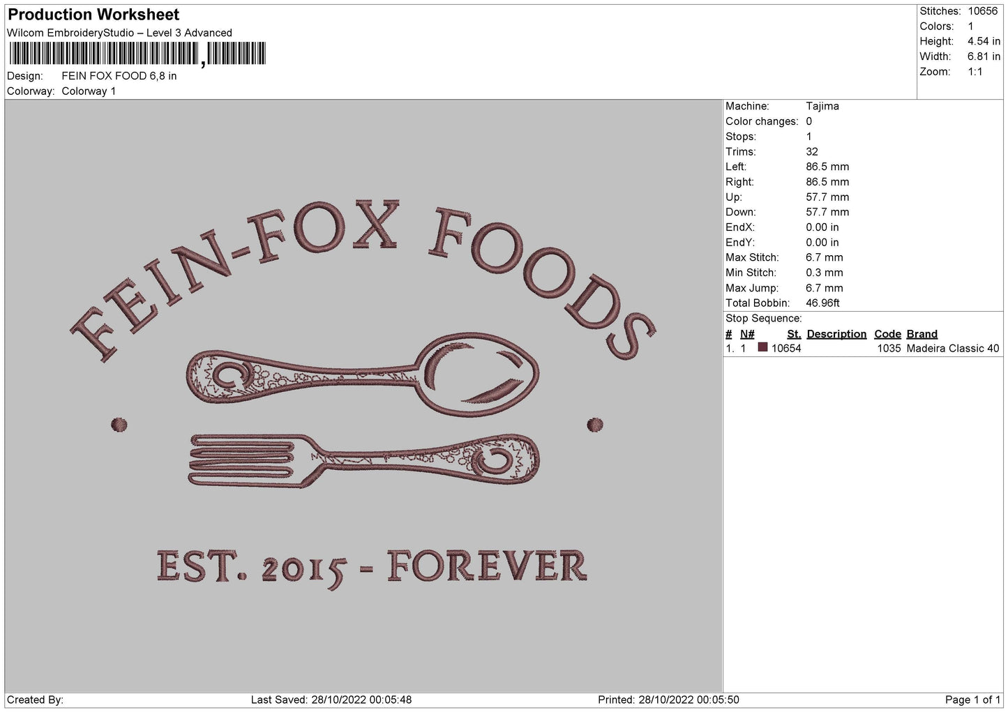 Fein Fox Food Embroidery File 6 sizes