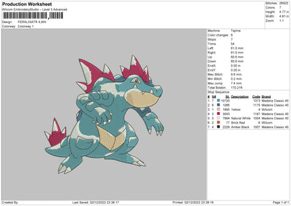 Feraligatr Embroidery File 6 sizes