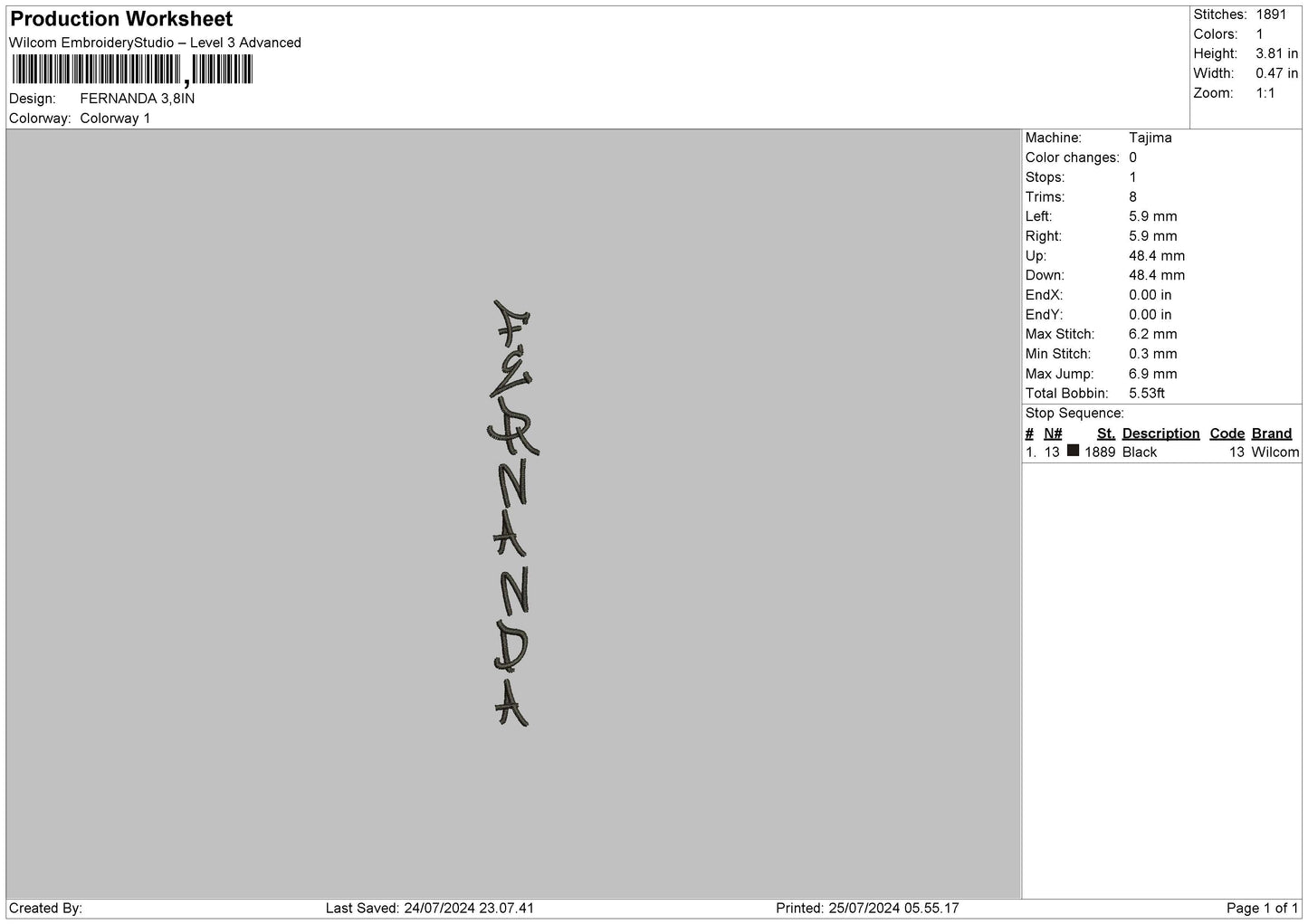 Fernandatext Embroidery File 6 sizes
