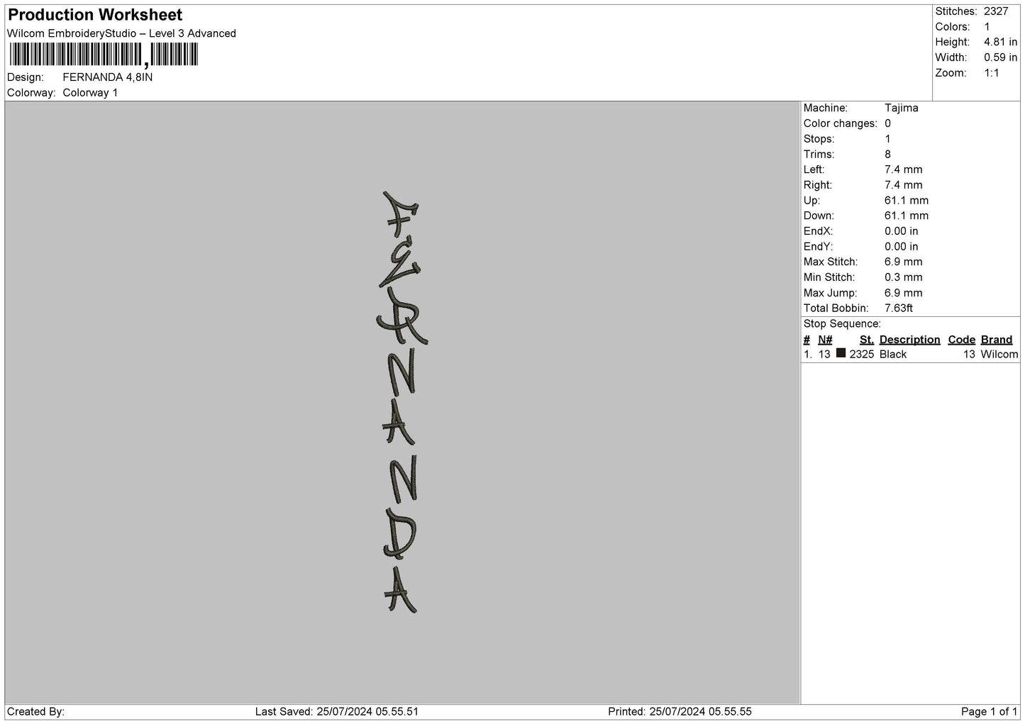 Fernandatext Embroidery File 6 sizes