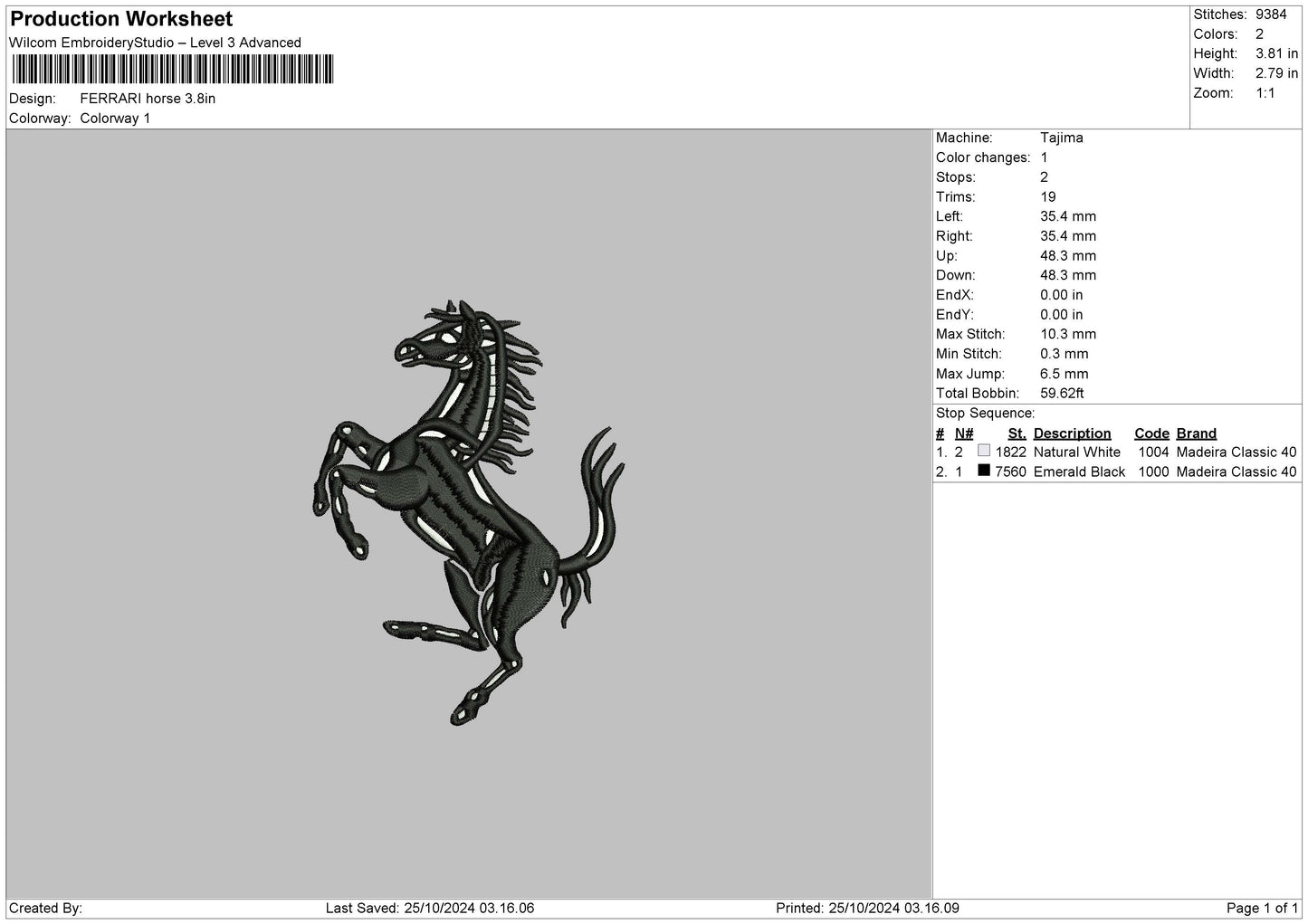 Horse Shadow Embroidery File 6 sizes