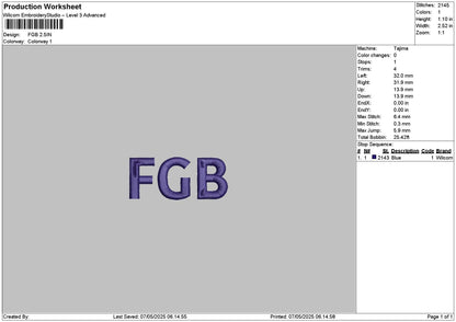 Fgbtext Embroidery File 6 sizes