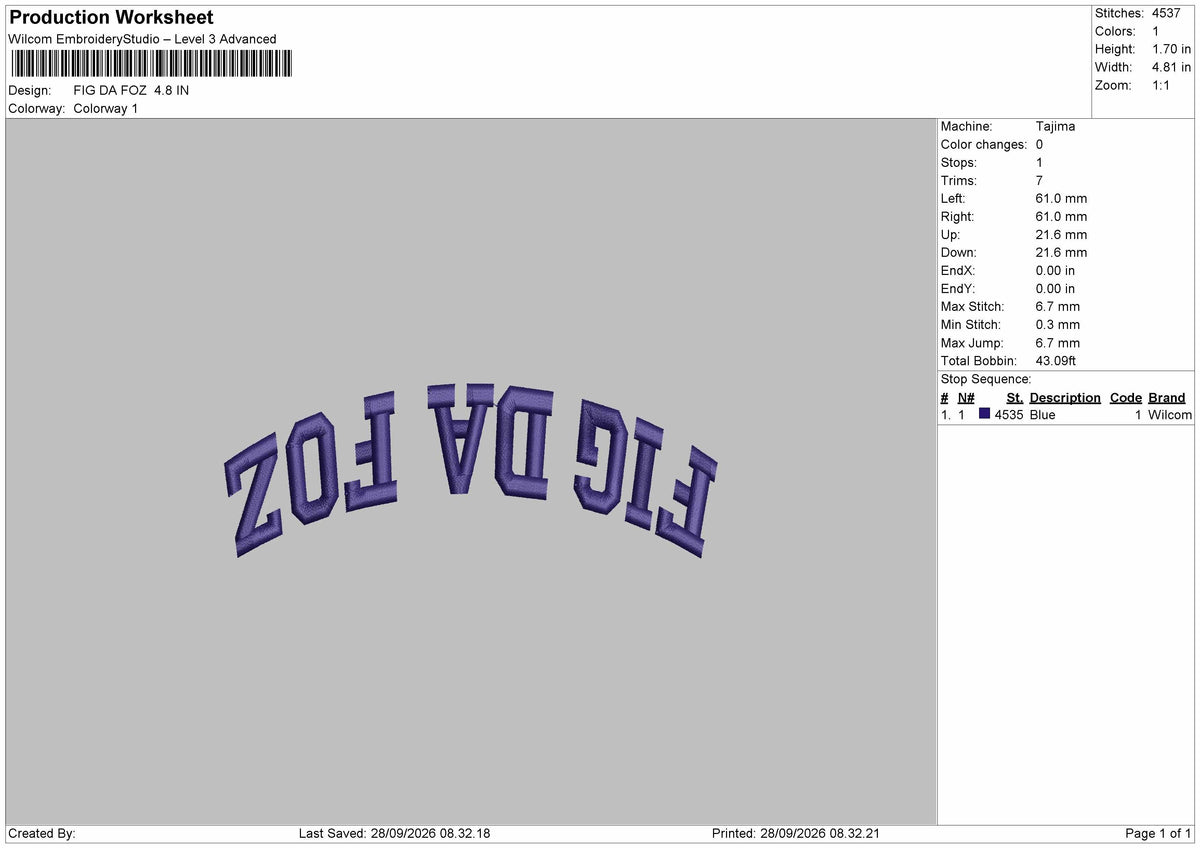 Fig Text Embroidery Machine Design File 6 sizes